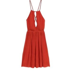 H&M Orange/Red Pleated Halter Backless Dress